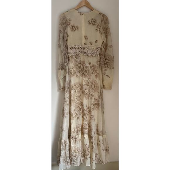 Gunne Sax Vintage 1970's Cottagecore Floral Crochet Boho Maxi Dress XS - Picture 10 of 14